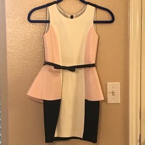Zoe Ltd Peplum Dress in Cream Pink and Black 10